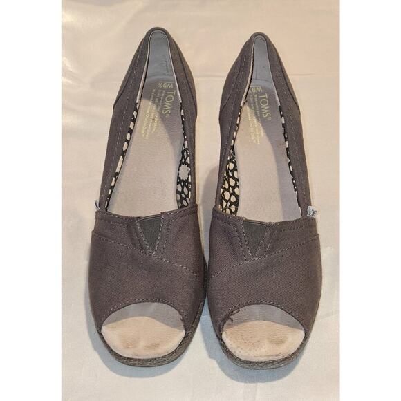 TOMS Women's Espadrille Wedge Heels Open Toe Ash Gray Canvas Shoes Size 9.5 - Picture 3 of 8
